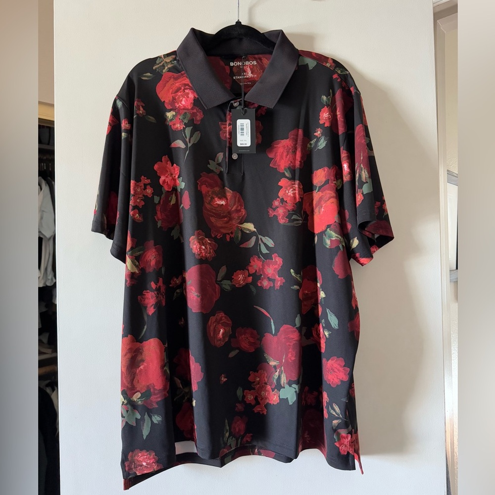 BONOBOS Golf Justin Rose Performance Polo Shirt Men Large Midnight Floral NWT